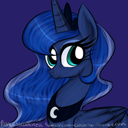 Size: 2000x2000 | Tagged: dead source, safe, artist:princesscadenza, princess luna, alicorn, pony, bust, simple background, solo