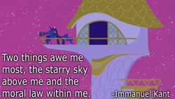 Size: 800x450 | Tagged: safe, artist:wisdomhoof, edit, edited screencap, screencap, princess luna, alicorn, pony, a canterlot wedding, immanuel kant, night, quote, solo, telescope, text, tower