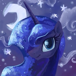 Size: 2000x2000 | Tagged: dead source, safe, artist:my-magic-dream, princess luna, alicorn, pony, bust, looking at you, portrait, profile, solo