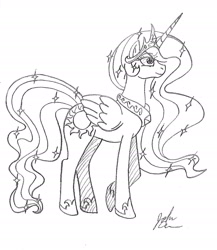 Size: 2368x2728 | Tagged: safe, artist:considerably-insane, princess celestia, alicorn, pony, monochrome, profile view, side view, solo, sparkles