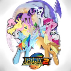 Size: 512x512 | Tagged: safe, artist:kaxaks, angel bunny, applejack, fluttershy, opalescence, pinkie pie, princess celestia, princess luna, rainbow dash, rarity, spike, twilight sparkle, alicorn, dragon, earth pony, pegasus, pony, unicorn, box art, crossover, mane seven, mane six, sonic adventure 2, sonic the hedgehog (series), style emulation, yuji uekawa style