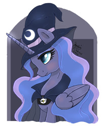 Size: 900x1100 | Tagged: safe, artist:joakaha, princess luna, alicorn, pony, clothes, hat, solo, witch