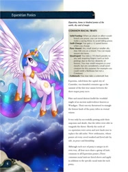 Size: 703x940 | Tagged: safe, princess celestia, alicorn, pony, dungeons and dragons, female, horn, mare, multicolored mane, rpg, solo, text, white coat