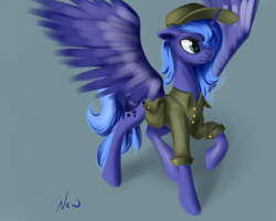 Size: 1127x900 | Tagged: safe, artist:newlifer, princess luna, alicorn, pony, clothes, raised hoof, s1 luna, solo