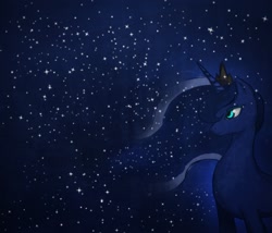 Size: 1310x1120 | Tagged: safe, artist:ou-key, princess luna, alicorn, pony, female, horn, mare, solo, starry background