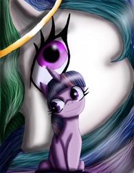 Size: 2258x2888 | Tagged: safe, artist:ravenfire74, princess celestia, twilight sparkle, alicorn, pony, unicorn, duo, duo female, female, filly, horn, mare