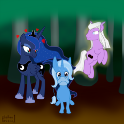 Size: 1620x1620 | Tagged: safe, artist:phallen1, princess luna, trixie, donkey, a midsummer night's dream, heart eyes, shakespeare, species swap