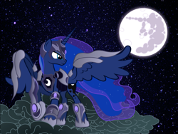 Size: 1065x800 | Tagged: safe, artist:mrflabbergasted, artist:x-turent, princess luna, alicorn, pony, armor, moon, solo