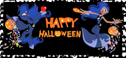 Size: 5520x2552 | Tagged: safe, artist:trinityinyang, princess luna, pony, candy, halloween, holiday, human ponidox, humanized, jack-o-lantern, pumpkin