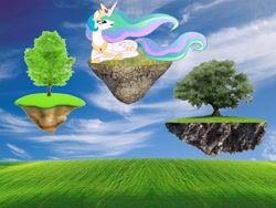 Size: 1600x1200 | Tagged: safe, princess celestia, alicorn, pony, female, horn, mare, multicolored mane, skylanders, solo, tree, white coat