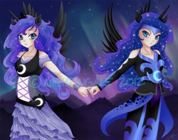 Size: 1050x825 | Tagged: safe, artist:nightingale5601, nightmare moon, princess luna, duality, horn, horned humanization, humanized