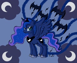 Size: 1808x1488 | Tagged: safe, artist:quarium, princess luna, alicorn, bat, pony, female, horn, mare, solo