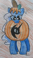 Size: 461x805 | Tagged: safe, artist:flufffur, princess luna, alicorn, pony, costume, female, halloween, holiday, jack-o-lantern, mare, nightmare night symbol, pumpkin, solo