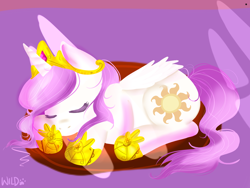 Size: 1600x1200 | Tagged: safe, princess celestia, alicorn, pony, pink-mane celestia, sleeping, solo, younger