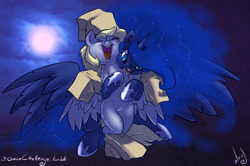 Size: 1200x797 | Tagged: safe, artist:atryl, derpy hooves, princess luna, alicorn, pegasus, pony, 30 minute art challenge, costume, female, lesbian, lunaderp, mare, shipping, tickling