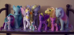 Size: 900x430 | Tagged: safe, derpy hooves, minty, posey, princess celestia, princess luna, rainbow flash, rarity, sparkler (g1), alicorn, pegasus, pony, unicorn, g1, female, mare, toy