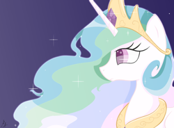 Size: 1024x753 | Tagged: safe, artist:xxthatsmytypexx, princess celestia, alicorn, pony, bust, crown, female, horn, mare, multicolored mane, solo, white coat