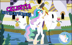 Size: 1522x951 | Tagged: safe, artist:yakuimaid, princess celestia, alicorn, pony, canterlot castle, hammer, solo