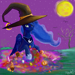 Size: 1777x1777 | Tagged: safe, artist:panda-mist, princess luna, alicorn, pony, female, hat, horn, mare, solo