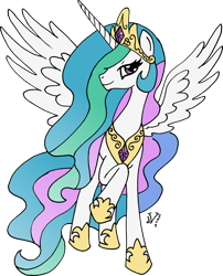 Size: 1110x1377 | Tagged: safe, artist:dimvitrarius, artist:varmus, princess celestia, alicorn, pony, female, horn, mare, multicolored mane, solo, white coat