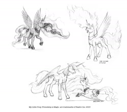 Size: 1280x1131 | Tagged: safe, artist:baron engel, princess celestia, princess luna, alicorn, pony, monochrome, pencil drawing, traditional art