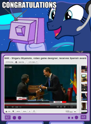 Size: 563x769 | Tagged: safe, princess luna, alicorn, pony, exploitable meme, gamer luna, meme, nintendo, shigeru miyamoto, spain, tv meme, youtube