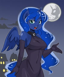 Size: 550x660 | Tagged: safe, artist:shepherd0821, princess luna, anthro, ambiguous facial structure, clothes, evening gloves, moon, solo