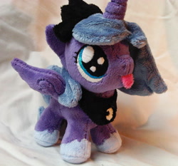 Size: 1152x1074 | Tagged: safe, artist:caashley, princess luna, pony, cute, filly, irl, lunabetes, photo, plushie, solo, tongue out, weapons-grade cute, woona, younger