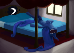 Size: 1500x1080 | Tagged: safe, artist:drakmire, princess luna, alicorn, pony, bed, sleep mask, sleeping, solo