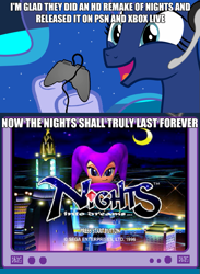 Size: 563x768 | Tagged: safe, princess luna, alicorn, pony, exploitable meme, gamer luna, gamer meme, meme, nights, nights into dreams, obligatory pony, tv meme