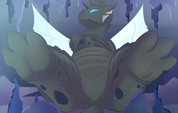 Size: 1280x813 | Tagged: safe, artist:mrrowboat, oc, oc only, oc:clutch mother, changeling, behemoth, changeling behemoth, feet, female, foot fetish, foot focus, offscreen character, on back, paws, pov, sitting, solo