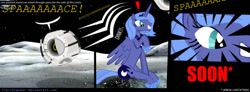 Size: 900x331 | Tagged: safe, artist:celrahk, princess luna, alicorn, pony, comic, crossover, personality core, portal (valve), space core