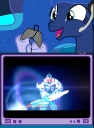 Size: 566x768 | Tagged: safe, princess luna, alicorn, pony, cosmic states, exploitable meme, gamer luna, gamer meme, kamen rider, kamen rider fourze, meme, super climax heroes