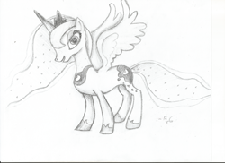 Size: 2338x1700 | Tagged: safe, artist:rfg, princess luna, alicorn, pony, monochrome, sketch, solo