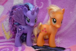 Size: 1024x682 | Tagged: safe, applejack, princess luna, earth pony, pony, fashion style, irl, photo, toy