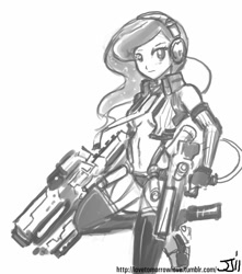 Size: 882x1000 | Tagged: safe, artist:johnjoseco, princess luna, human, dual wield, grayscale, gun, humanized, monochrome, no trigger discipline