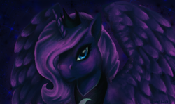 Size: 1280x756 | Tagged: safe, artist:chaos-controlled-123, princess luna, alicorn, pony, bust, looking at you, s1 luna, solo