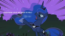 Size: 1280x720 | Tagged: safe, princess luna, alicorn, pony, nightmare night, raised hoof, solo, voice, yelling