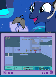 Size: 563x769 | Tagged: safe, princess luna, alicorn, pony, exploitable meme, gamer luna, gamer meme, iji, meme, obligatory pony, tv meme, video game