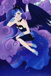 Size: 900x1324 | Tagged: safe, princess luna, cloud, cloudy, horned humanization, humanized, moon, solo, winged humanization