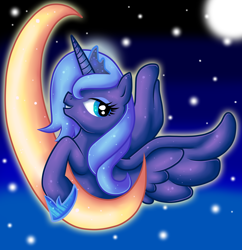 Size: 2056x2124 | Tagged: safe, artist:pauuhanthothecat, princess luna, alicorn, pony, crescent moon, ethereal mane, full moon, hoof shoes, moon, solo, starry mane, tangible heavenly object, woona