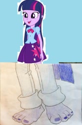 Size: 933x1422 | Tagged: safe, artist:richarddawson, twilight sparkle, twilight sparkle (alicorn), equestria girls, 1000 years in photoshop, barefoot, feet, foot fetish, foot focus, nail polish, sketch, solo, wat