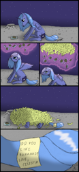 Size: 900x1948 | Tagged: safe, artist:vabla, princess luna, alicorn, pony, banana, moon, moon pie, s1 luna, trollestia