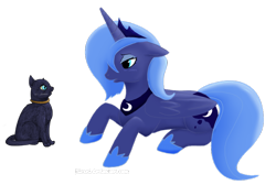 Size: 900x604 | Tagged: safe, artist:jiirani, princess luna, alicorn, pony, crossover, prince lune, prone, s1 luna, simple background, studio ghibli, the cat returns