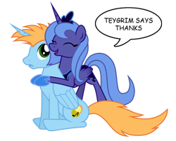 Size: 800x640 | Tagged: safe, artist:teygrim, princess luna, oc, alicorn, pony, hug, s1 luna, simple background