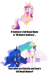 Size: 1000x1494 | Tagged: safe, princess cadance, princess celestia, princess luna, alicorn, pony, image macro, meta, question