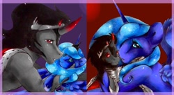 Size: 1024x563 | Tagged: safe, artist:art-surgery, king sombra, princess luna, alicorn, pony, unicorn, female, lumbra, male, plushie, shipping, straight