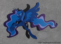 Size: 1024x740 | Tagged: safe, artist:hexfloog, princess luna, alicorn, pony, eyes closed, flying, papercraft, photo, solo, spread wings, traditional art