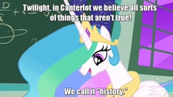 Size: 1280x720 | Tagged: safe, edit, edited screencap, screencap, princess celestia, alicorn, pony, caption, female, image macro, mare, solo, text, the wizard of oz, wicked