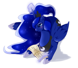 Size: 900x784 | Tagged: safe, artist:xeella, princess luna, alicorn, pony, prone, reading, solo